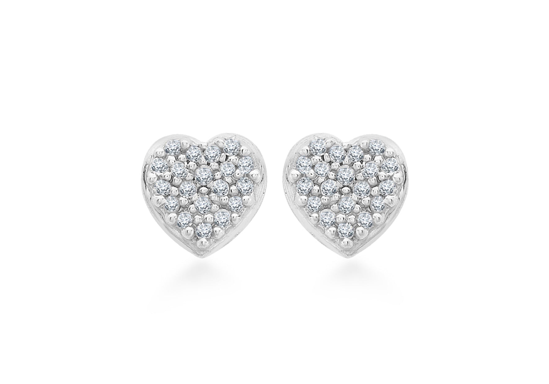 9ct White Gold 0.10ct Pave Set Diamond 6mm x 6mm Heart Stud Earrings