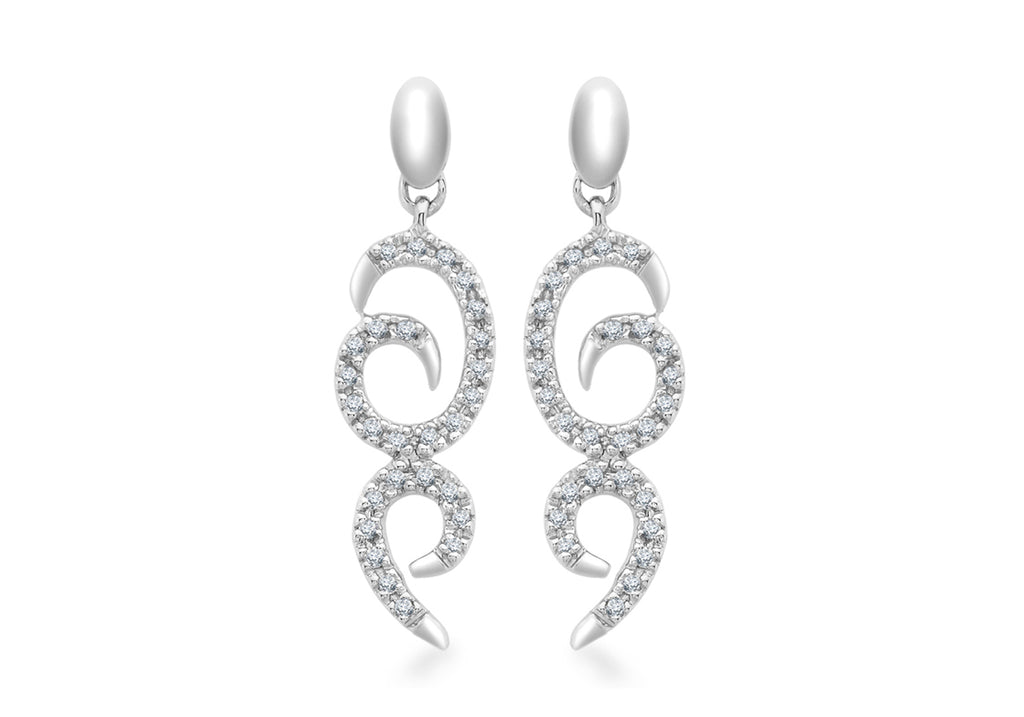 9ct White Gold 0.18ct Diamond Swirl Drop Earrings