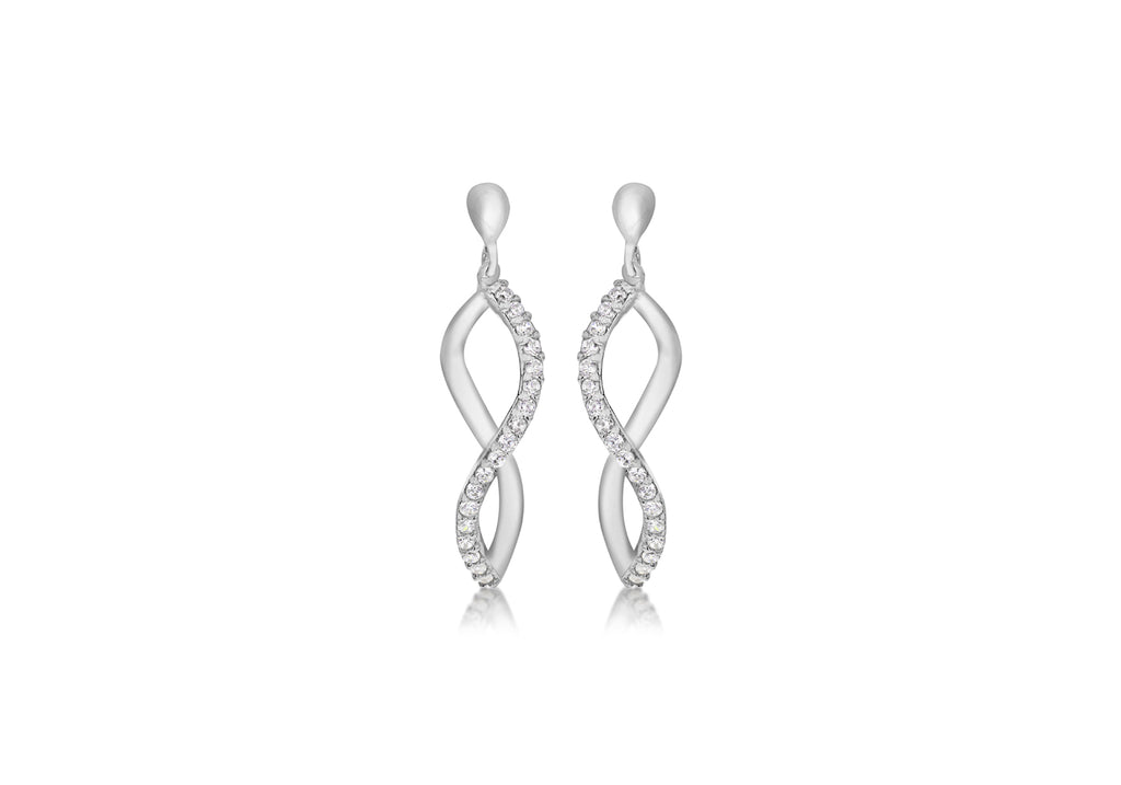 9ct White Gold Zirconia  9mm x 32mm 'Figure 8' Drop Earrings