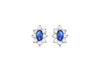 9ct White Gold White and Oval Blue Zirconia  Flower Cluster 8mm x 10mm Stud Earrings