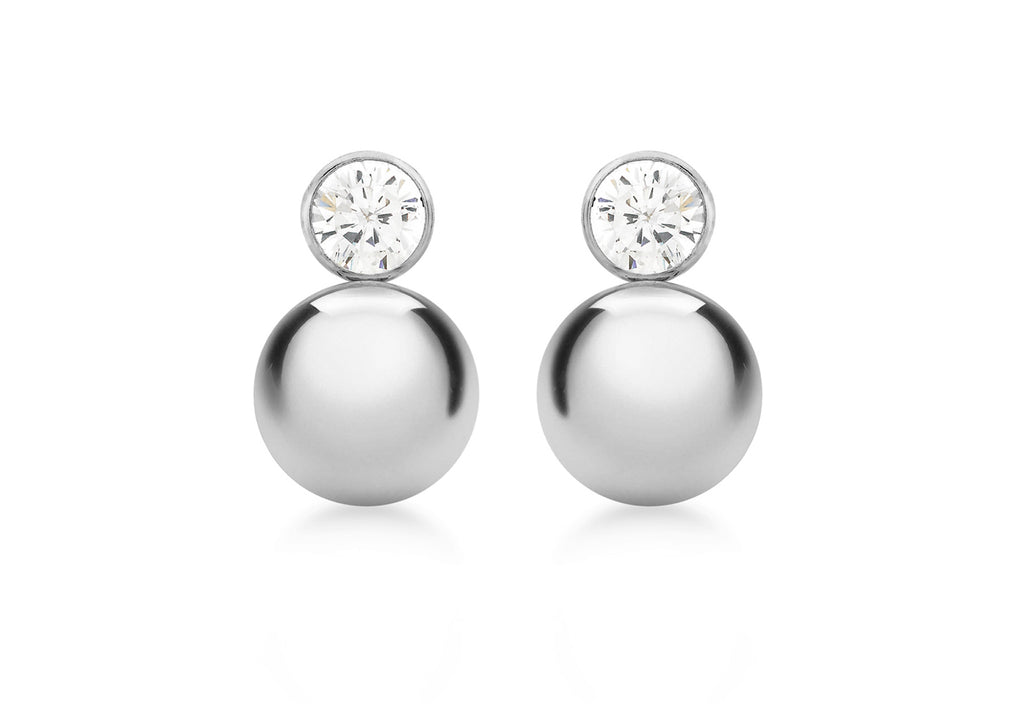 9ct White Gold 5mm Zirconia  and 9mm Ball Drop Earrings