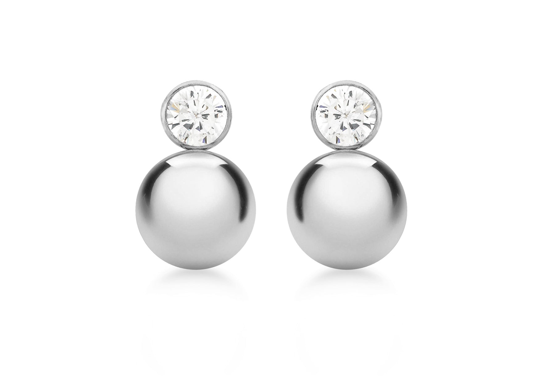 9ct White Gold 5mm Zirconia  and 9mm Ball Drop Earrings