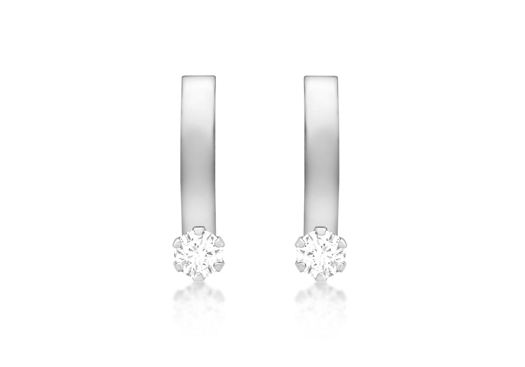 9ct White Gold Zirconia  2mm urve Bar Earrings