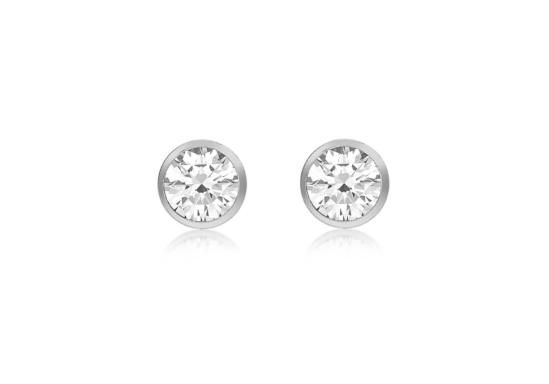 9ct White Gold Zirconia  Rubover Set 5.8mm Stud Earrings