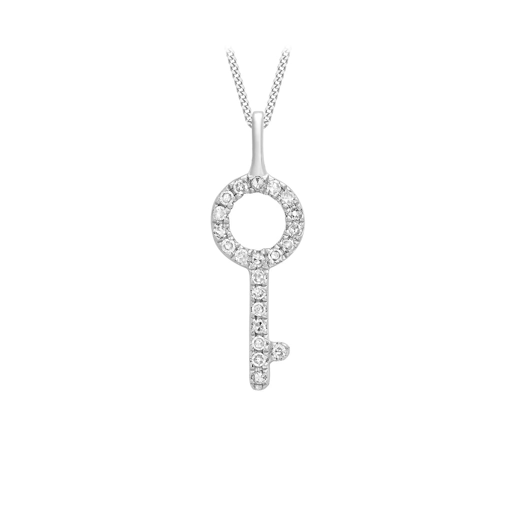 9ct White Gold 0.11t Diamond Circle Key Pendant