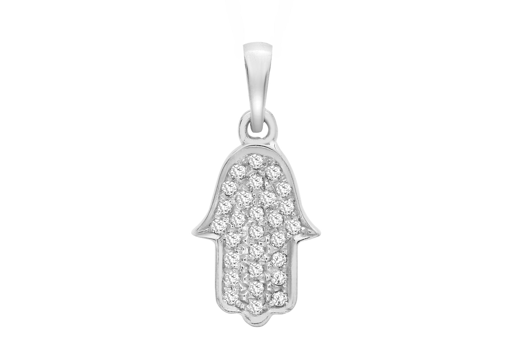 9ct White Gold 0.15t Pave Set Diamond Hamsa Pendant