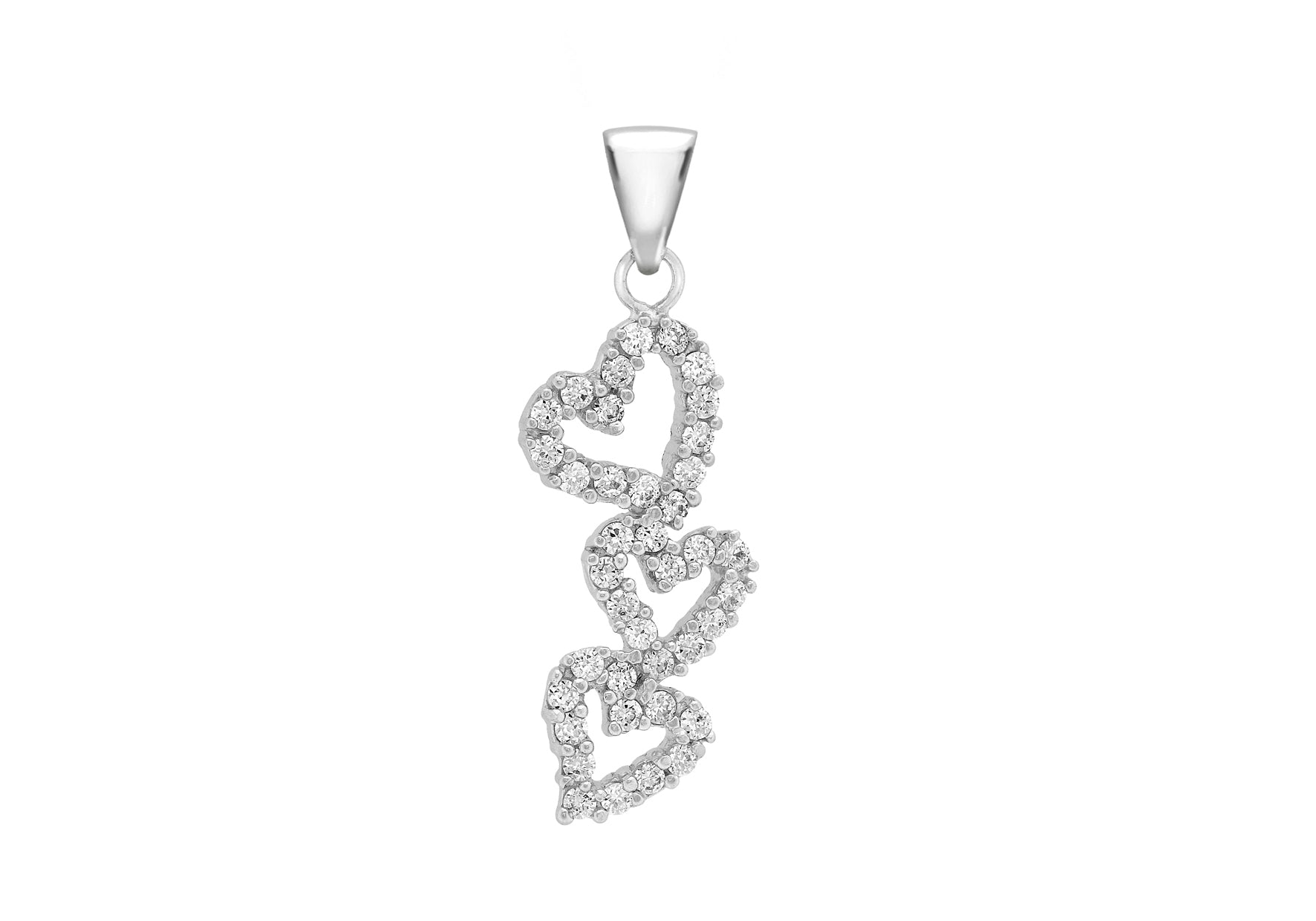 9ct White Gold Zirconia  Triple-Heart Drop Pendant
