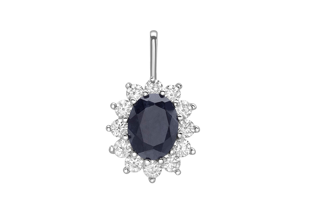 9ct White Gold Sapphire and Zirconia  11.7mm x 19mm Cluster Pendant