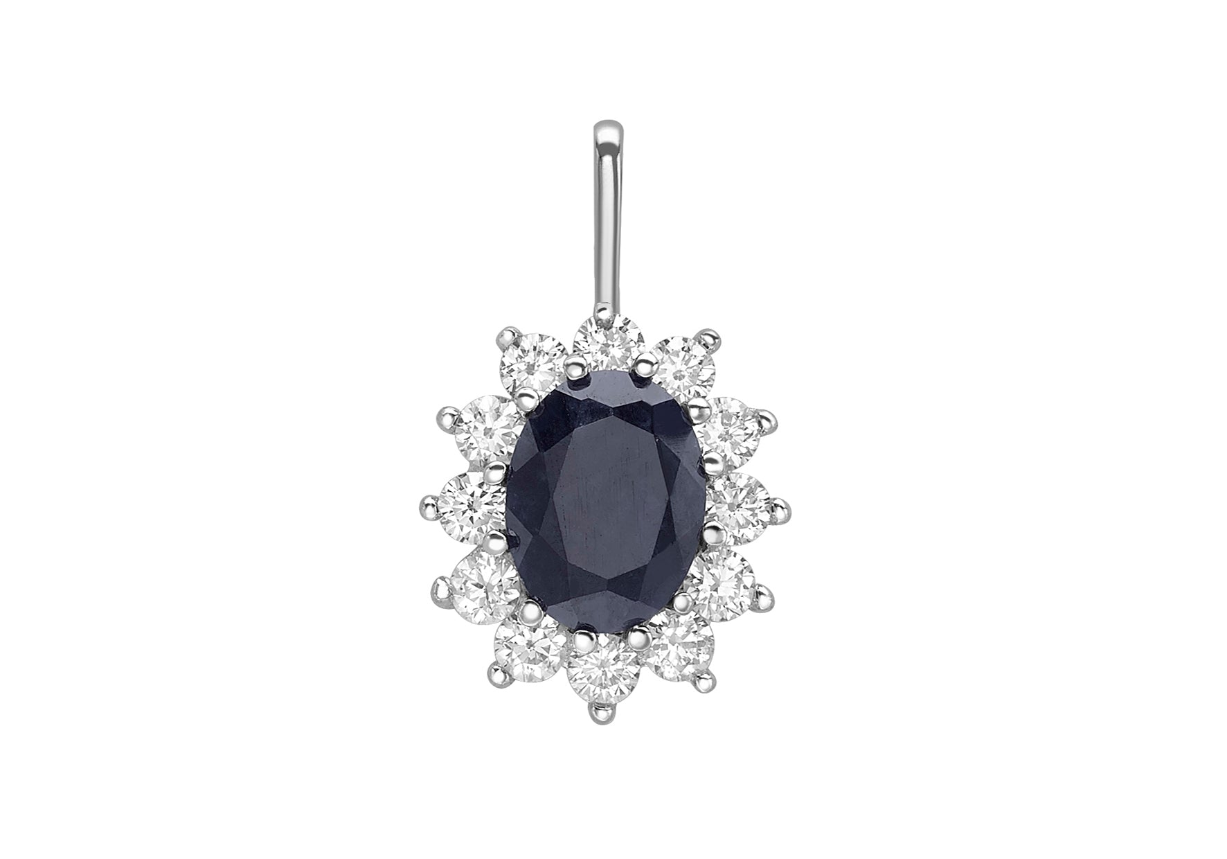 9ct White Gold Sapphire and Zirconia  11.7mm x 19mm Cluster Pendant