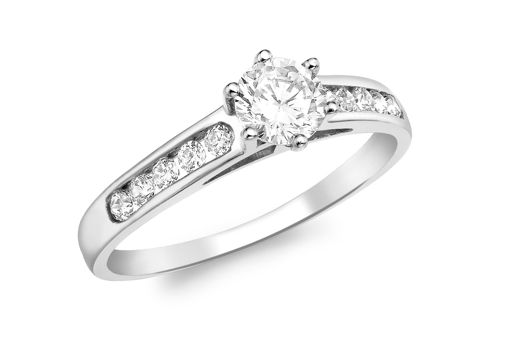 9ct White Gold White Zirconia  with White Solitaire Zirconia  Ring