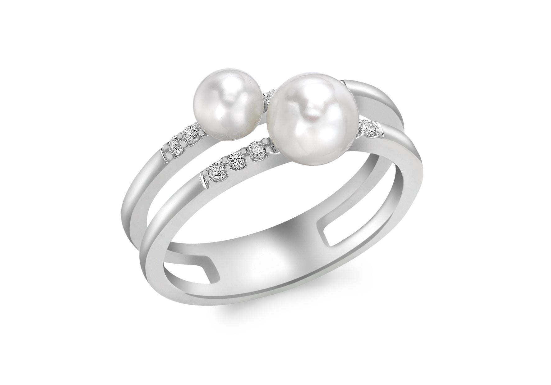 9ct White Gold 0.10ct Diamond and Pearl Double Band Ring