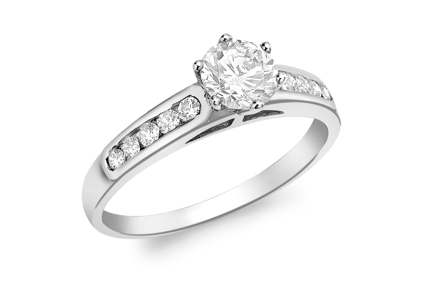 9ct White Gold Zirconia  Solitaire with Zirconia  Band Ring