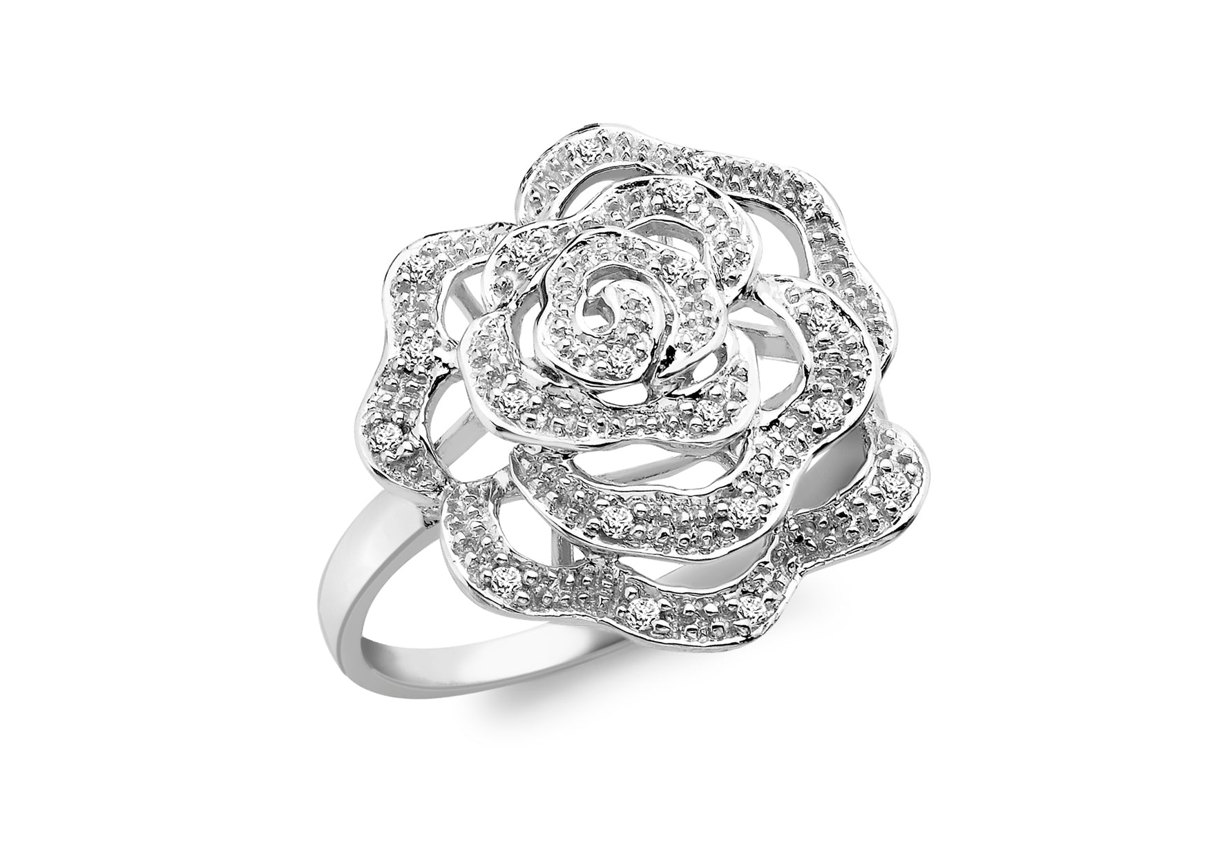 9ct White Gold 0.10ct Diamond Rose Ring