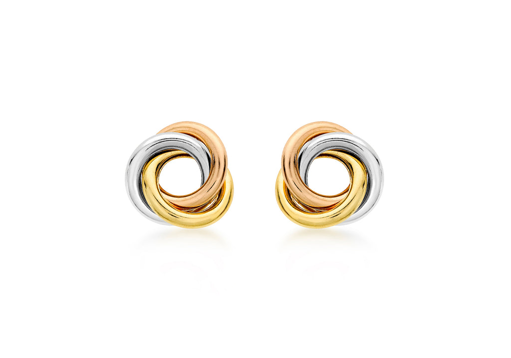 9ct Triple Tone Gold Knot Stud Earrings