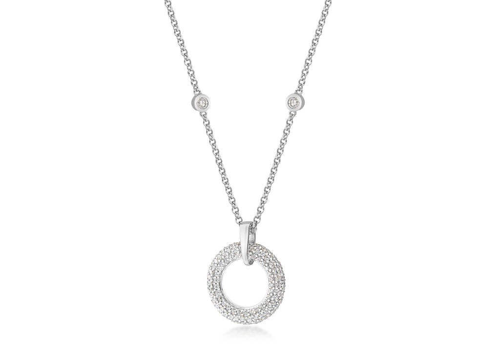 Sterling Silver Zirconia  Circle Slider Pendant on Chain Necklace  42m/16.59