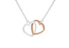 Sterling Silver White and Rose Gold Plated 21mm x 15mm Double-Heart Necklet 46m/18"-48.25m/19"9