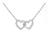Sterling Silver Rhodium Plated Zirconia  19mm x 10mm Double-Heart Adjustable Necklet 39.5m/15.5"-42m/16.5"9