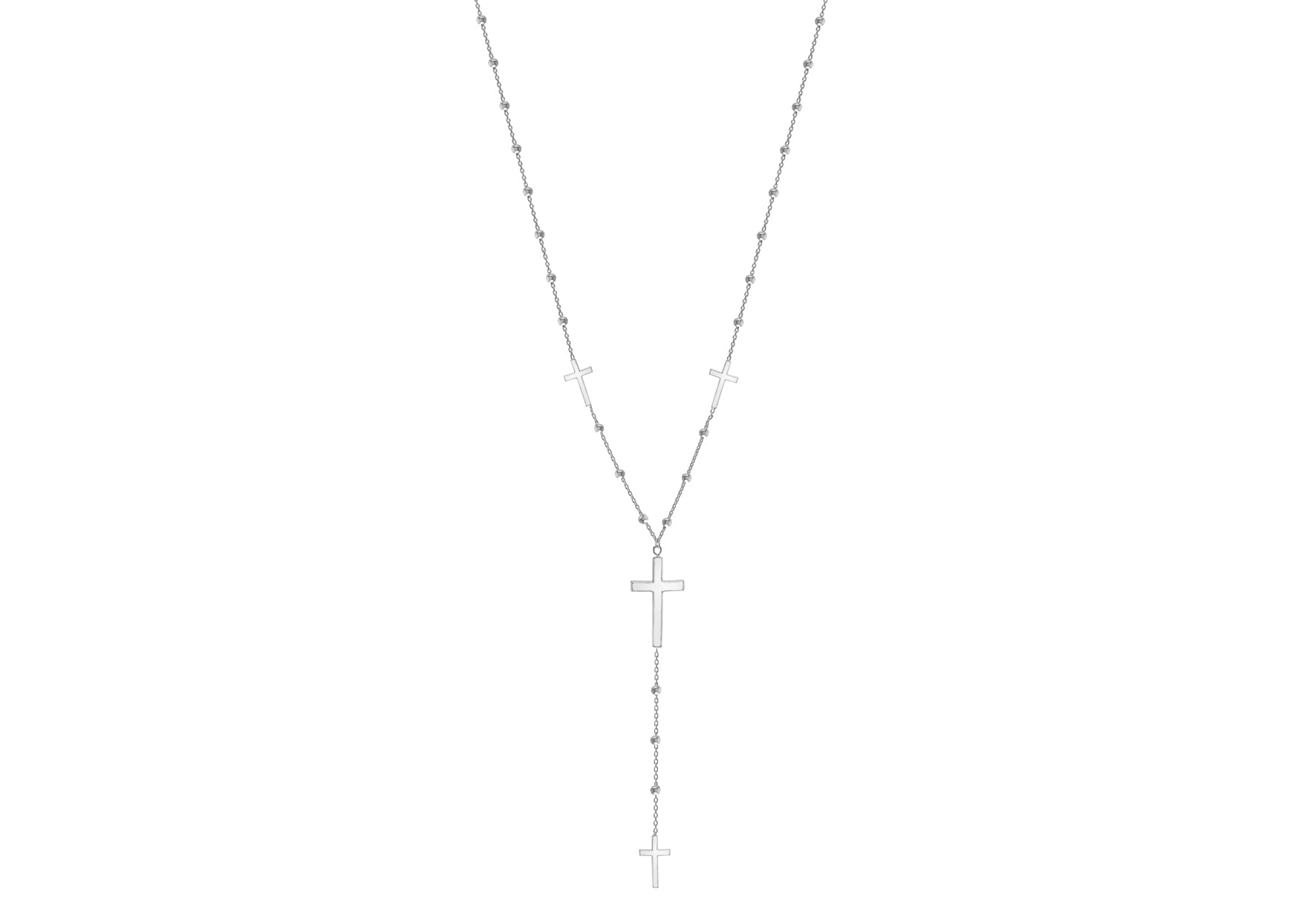 Sterling Silver Cross and Ball Y-Shaped Necklace  63.5m/25"9