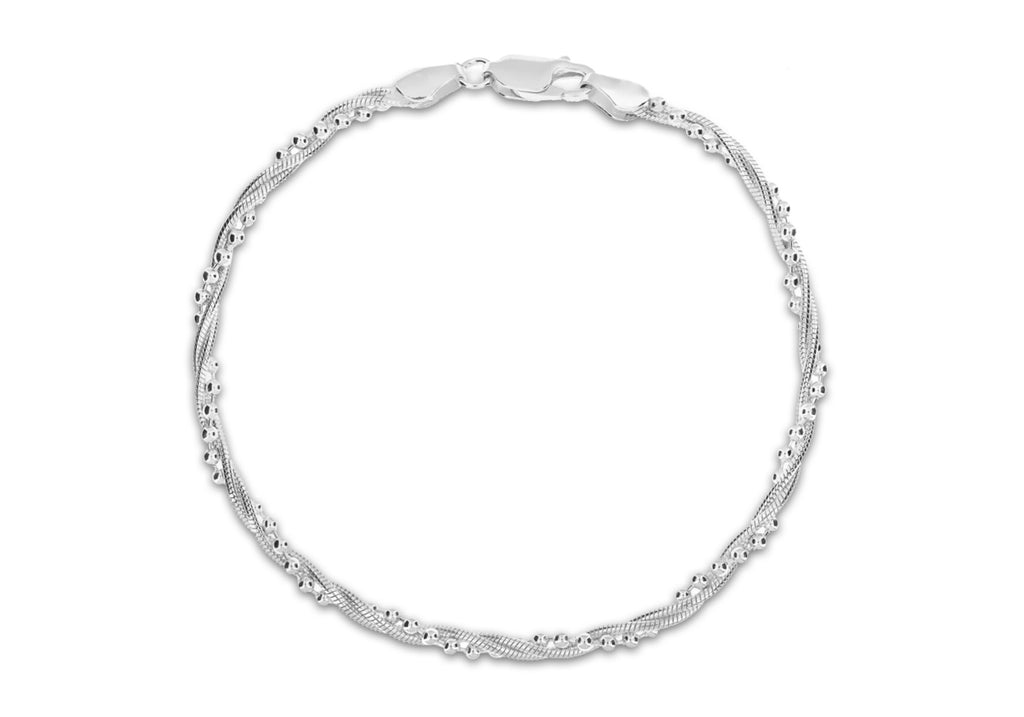Sterling Silver Ball and Snake Chain Twist Bracelet 18m/7"9