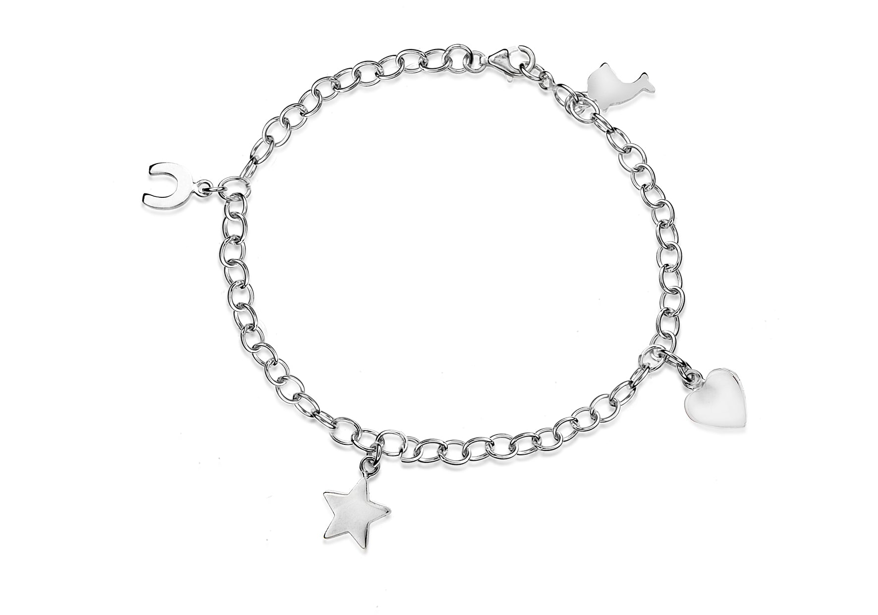 Sterling Silver Rhodium Plated Four Charm Anklet