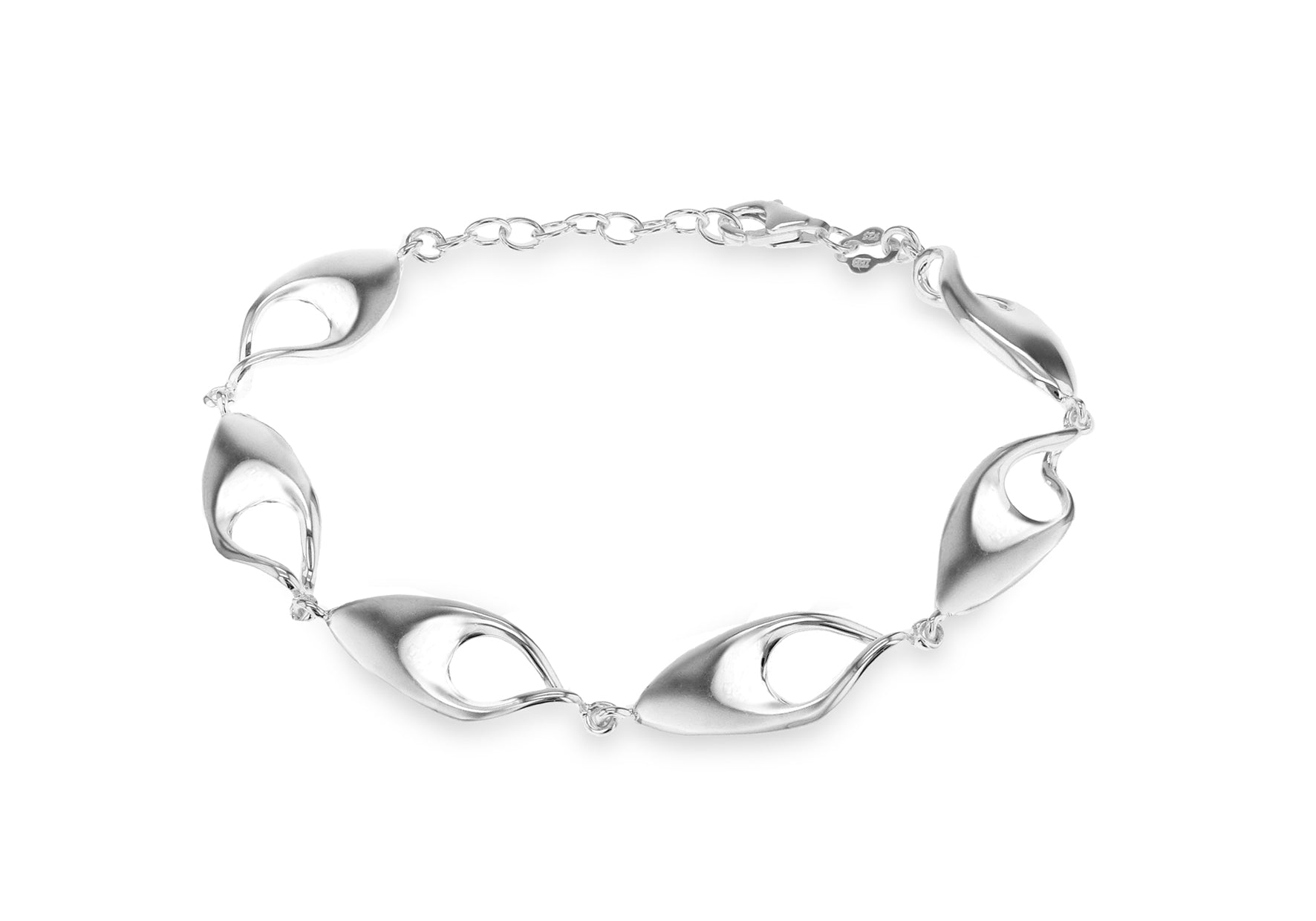 Sterling Silver Twisted Oval Cutout Link Bracelet 