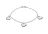 Sterling Silver Rhodium Plated Triple Puffed Heart Charm Bracelet 19m/7.5"9