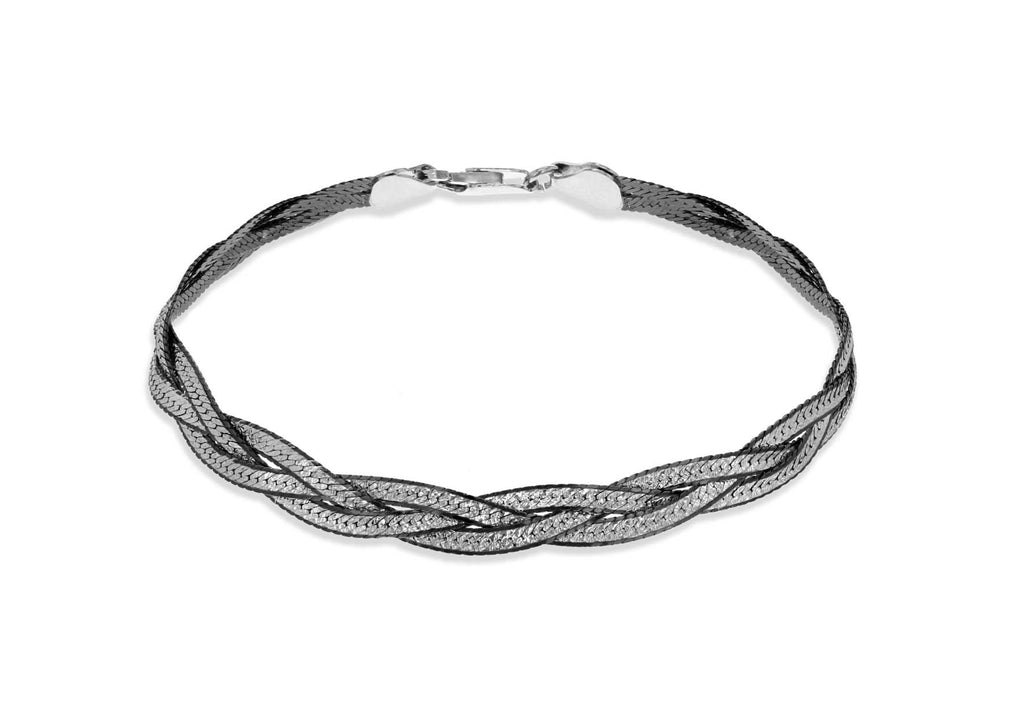 Sterling Silver and Oxidised  3-Plait Herringbone Bracelet 19m/7.5"9