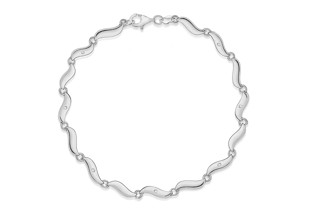 Sterling Silver Rhodium Plated 0.70t Diamond Set Wave Bracelet