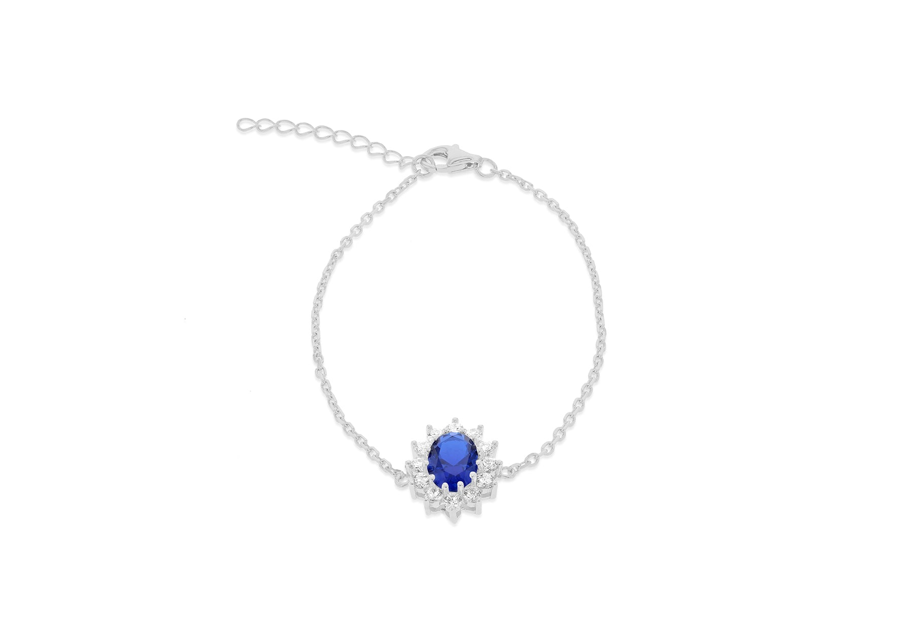 Sterling Silver Mystic Oval and White Zirconia Flower Bracelet