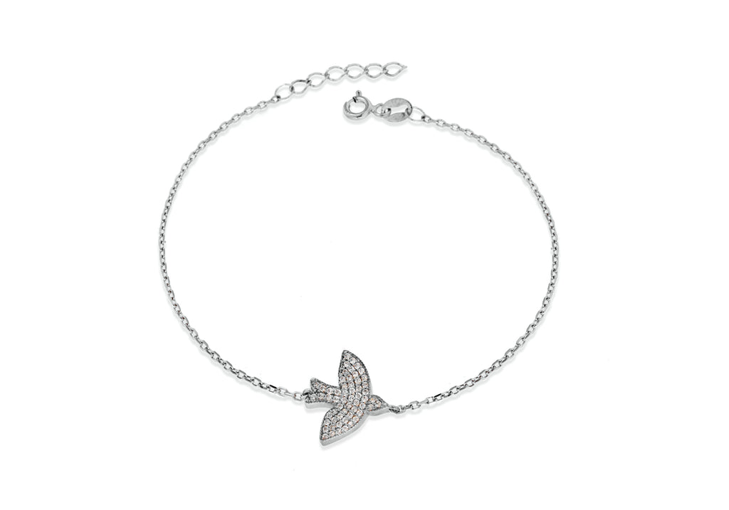 Sterling Silver Rhodium Plated Zirconia  Bird Bracelet 19m/7.5"9