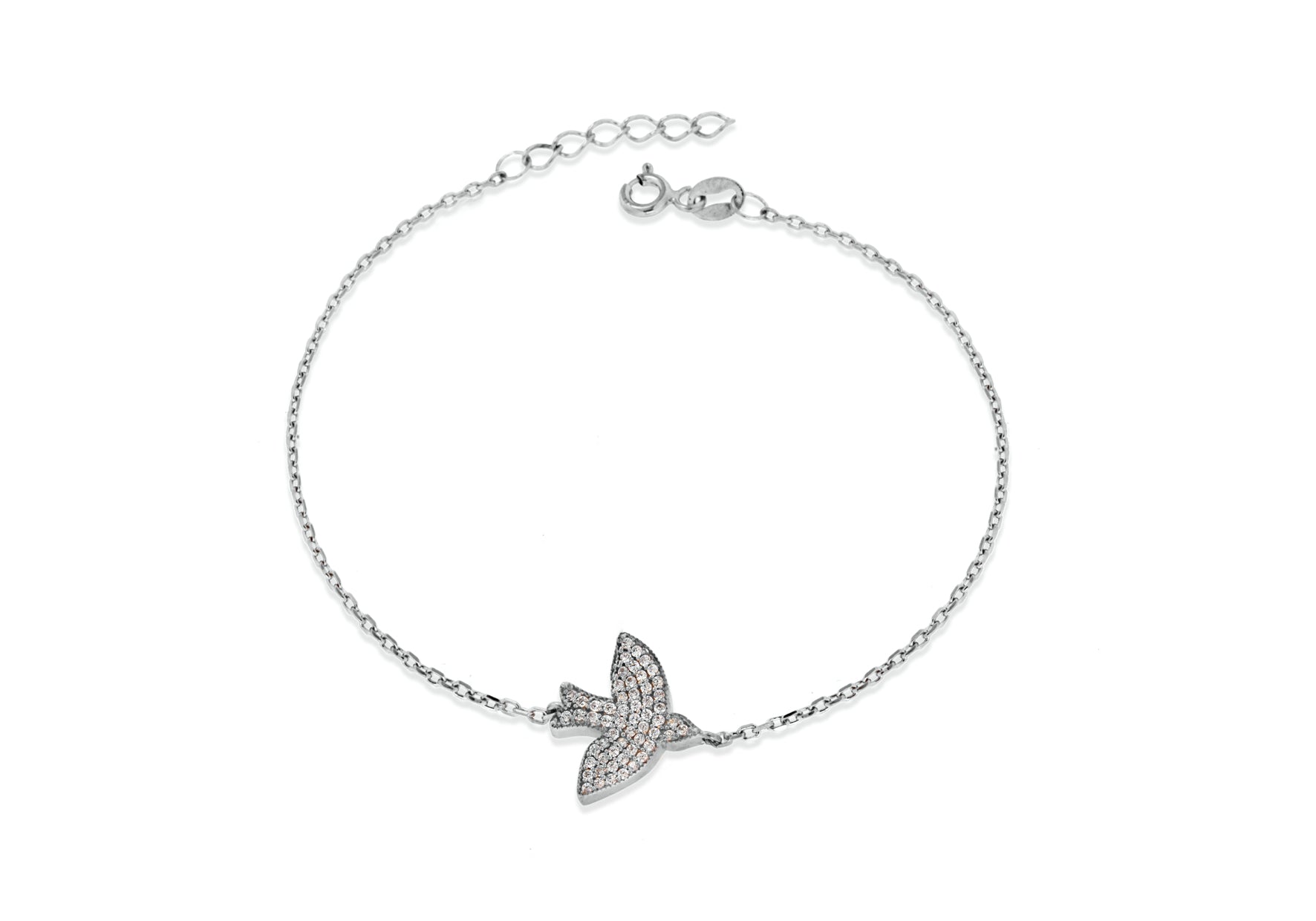 Sterling Silver Rhodium Plated Zirconia  Bird Bracelet 19m/7.5"9