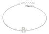 Sterling Silver Rhodium Plated Zirconia  'B' Initial Bracelet 19m/7.5"9