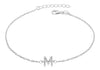 Sterling Silver Rhodium Plated Zirconia  'M' Initial Bracelet 19m/7.5"9