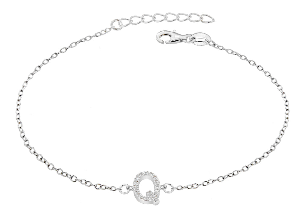 Sterling Silver Rhodium Plated Zirconia  'Q' Initial Bracelet 19m/7.5"9