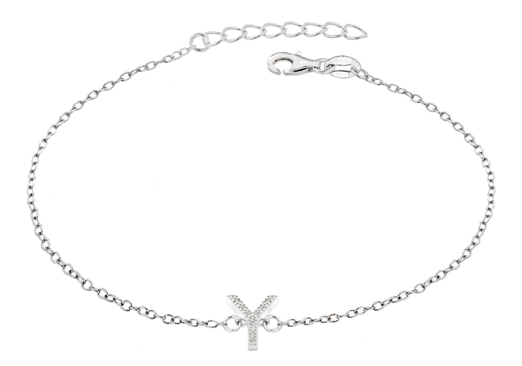 Sterling Silver Rhodium Plated Zirconia  'Y' Initial Bracelet 19m/7.5"9