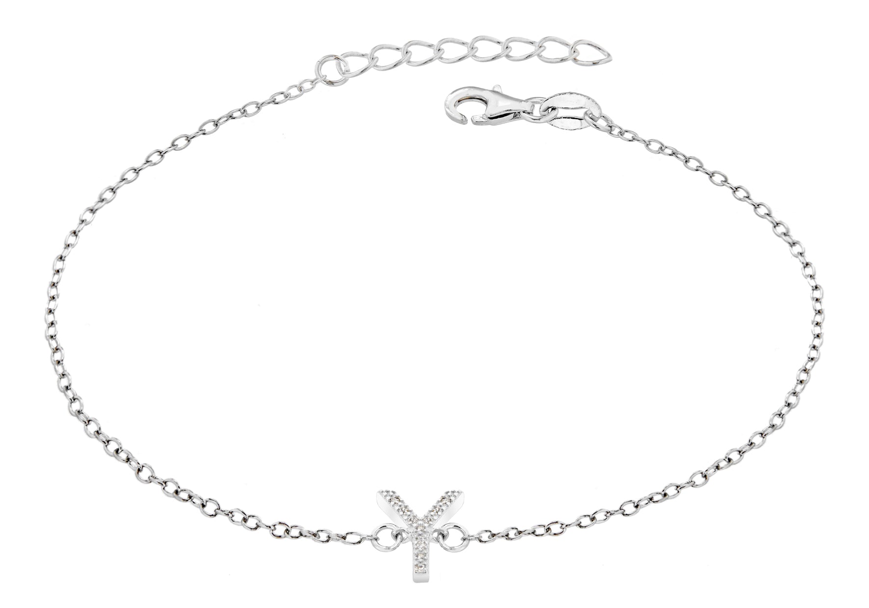 Sterling Silver Rhodium Plated Zirconia  'Y' Initial Bracelet 19m/7.5"9