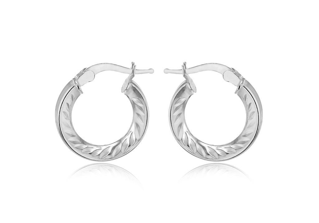 Sterling Silver 15.5mm Marquise Patterned Triangle-Tube Hoop Creole Earrings