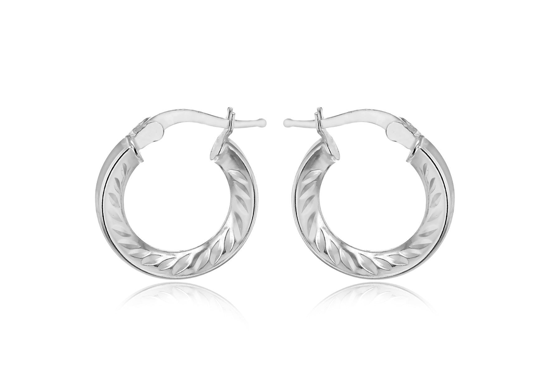 Sterling Silver 15.5mm Marquise Patterned Triangle-Tube Hoop Creole Earrings