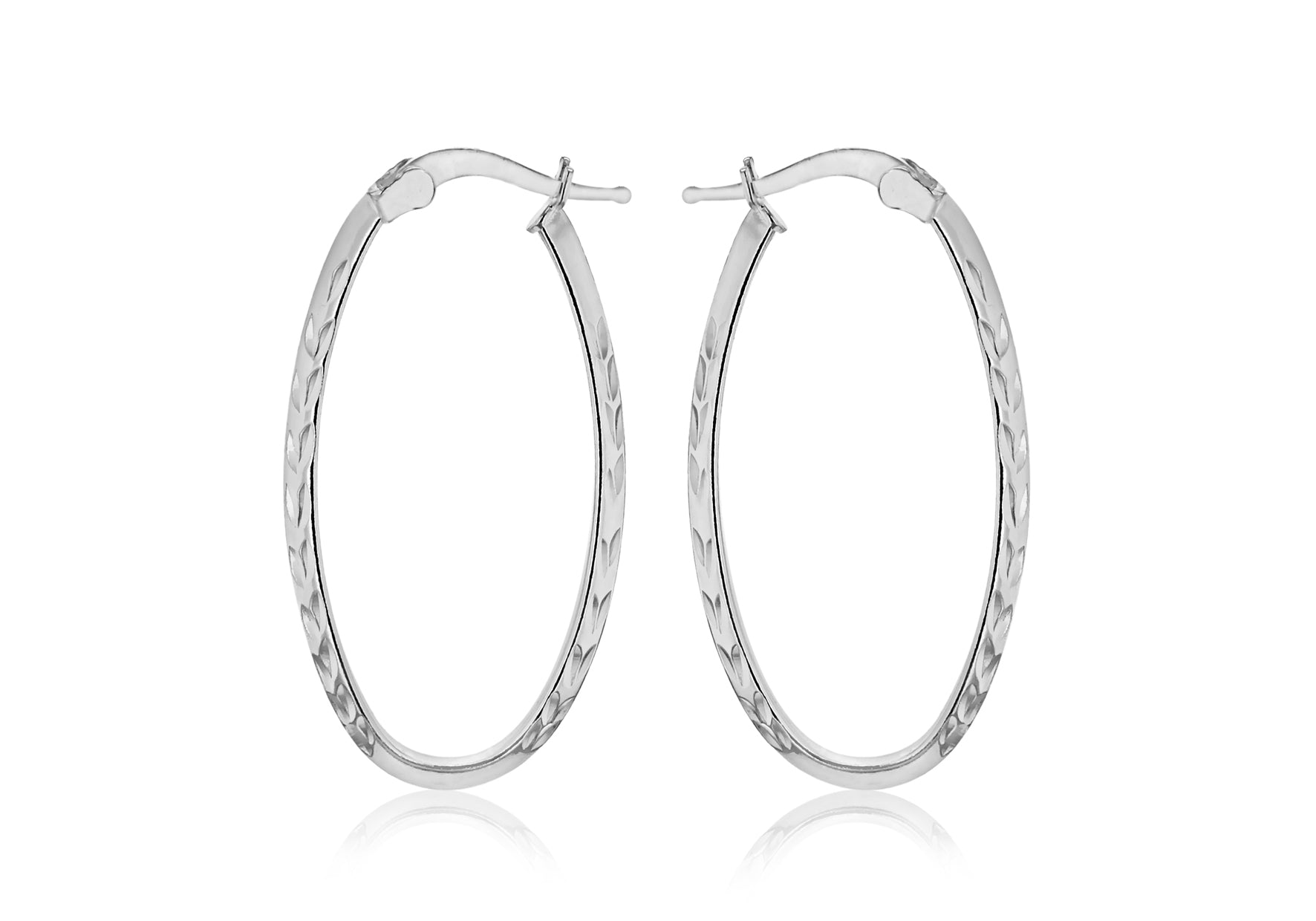 Sterling Silver Patterned Oval Hoop Earrings