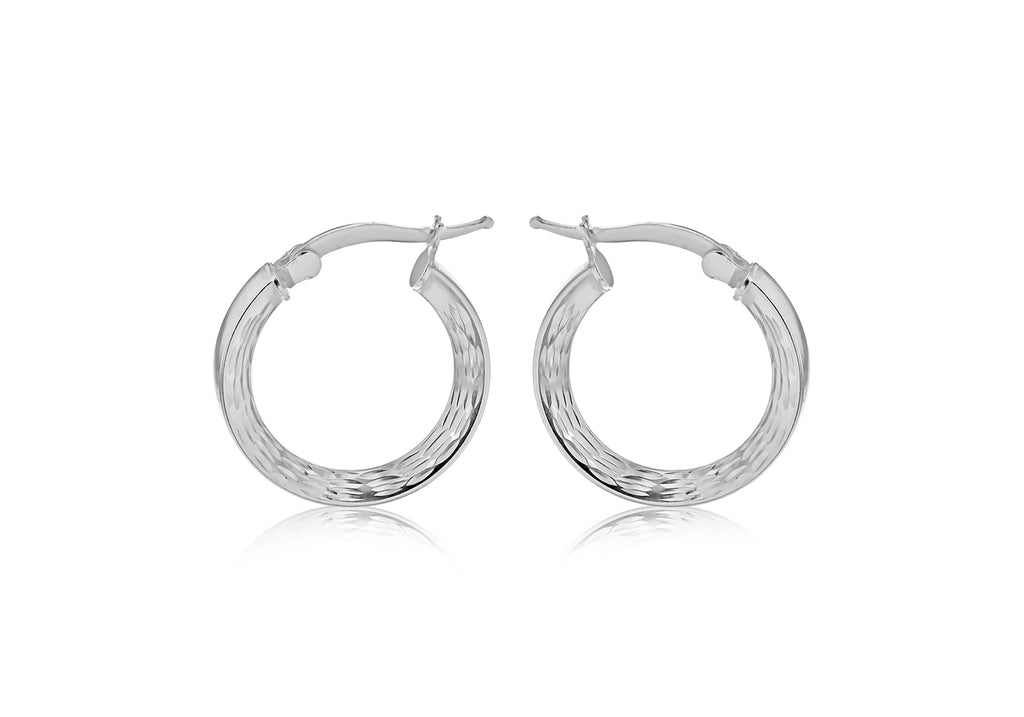 Sterling Silver 20mm Marquise Patterned Triangle-Tube Creole Earrings