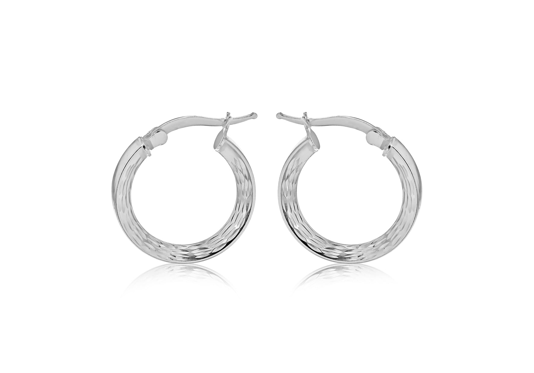 Sterling Silver 20mm Marquise Patterned Triangle-Tube Creole Earrings