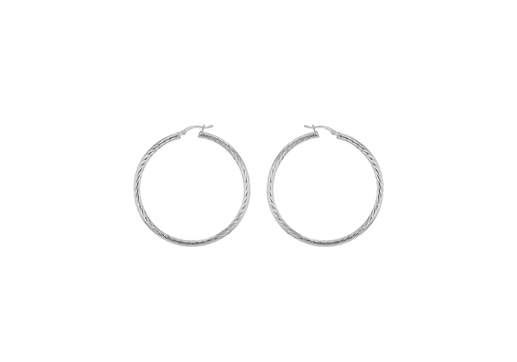 Sterling Silver 35mm Twist Diamond Cut Hoop Creole Earrings