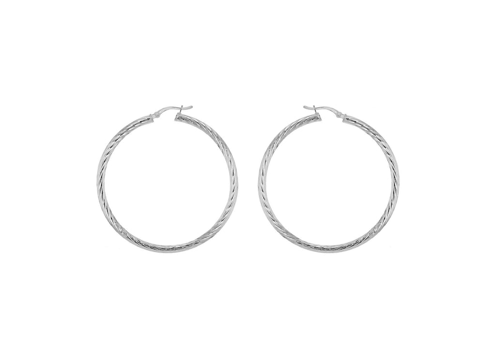 Sterling Silver 50mm Twist Diamond Cut Hoop Creole Earrings
