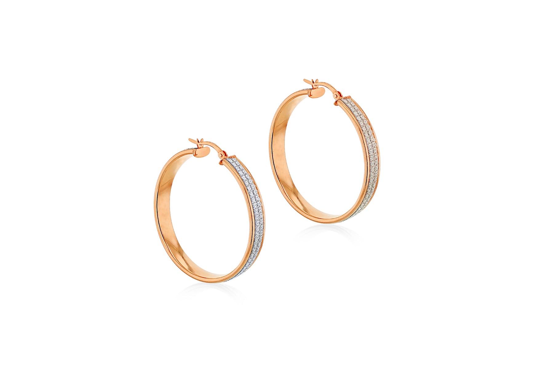 Rose Gold Plated Sterling Silver Glitter Hoop Earrings