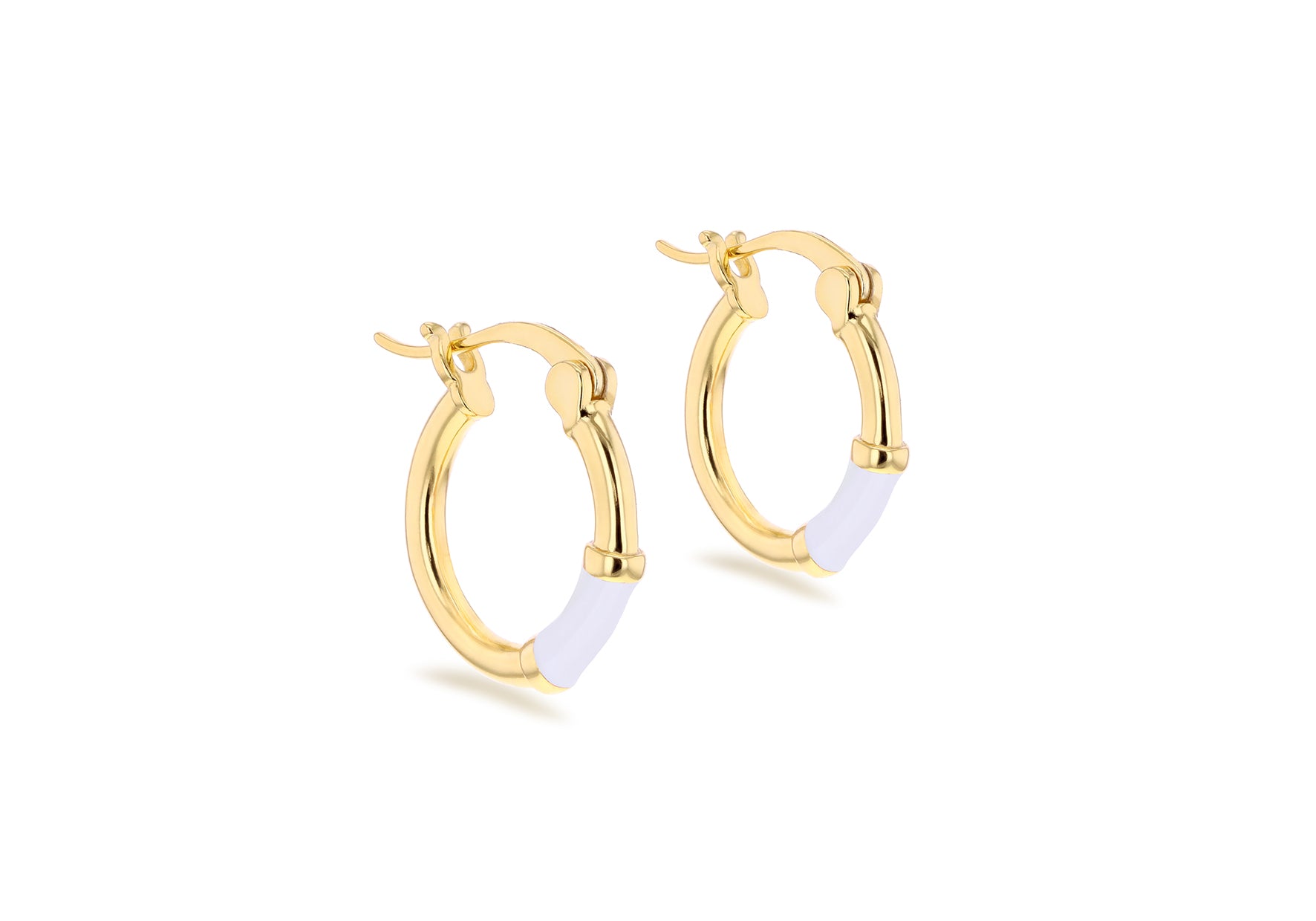 Yellow Gold Plated Sterling Silver Blue Glaze Hoop Earrings