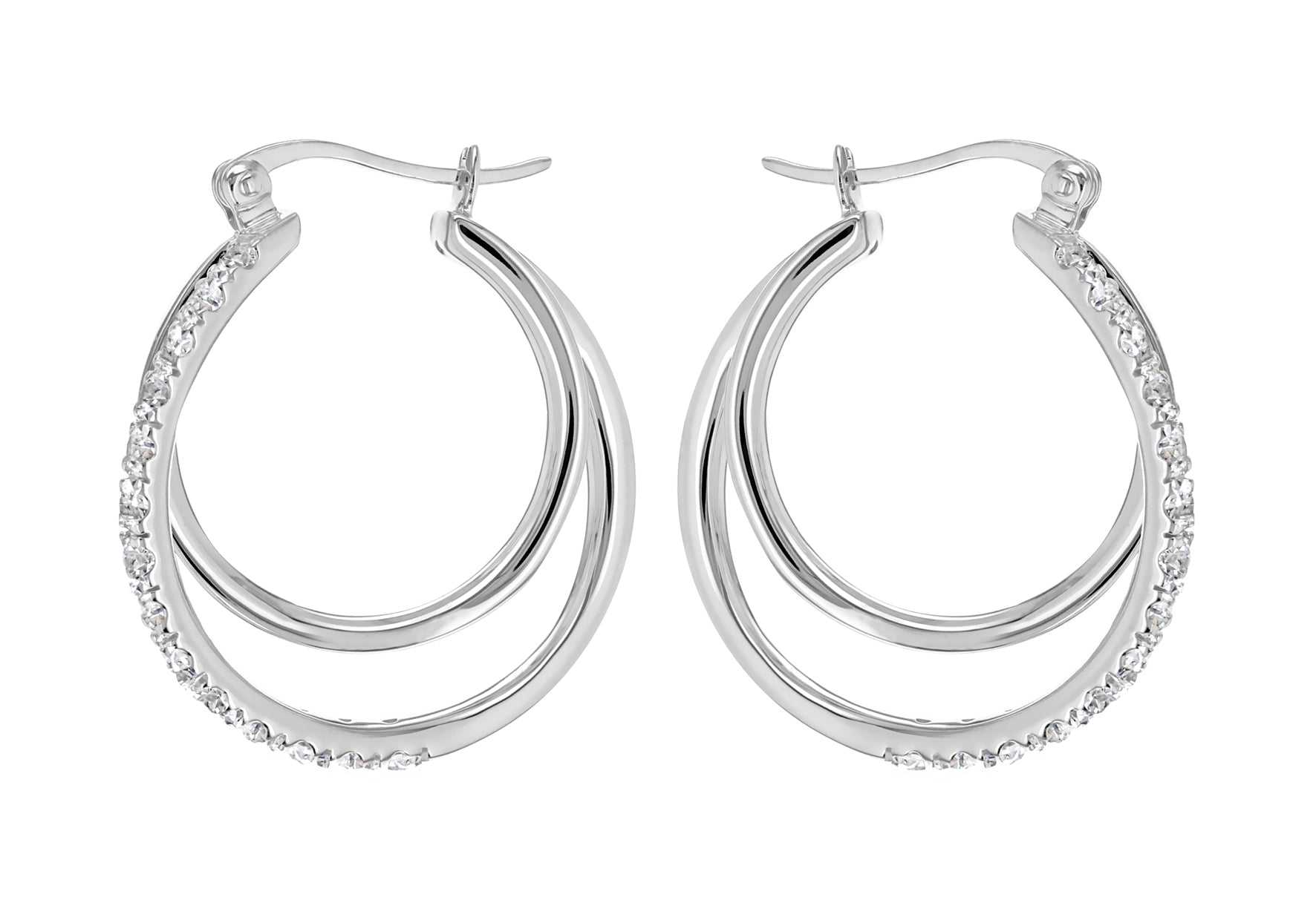 Sterling Silver Zirconia  Double Hoop Creole Earrings