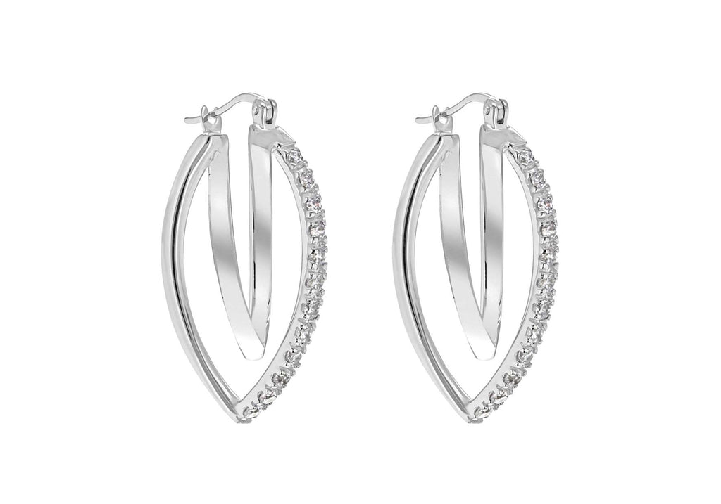 Sterling Silver Zirconia  Triple Triangular Hoop Creole Earrings