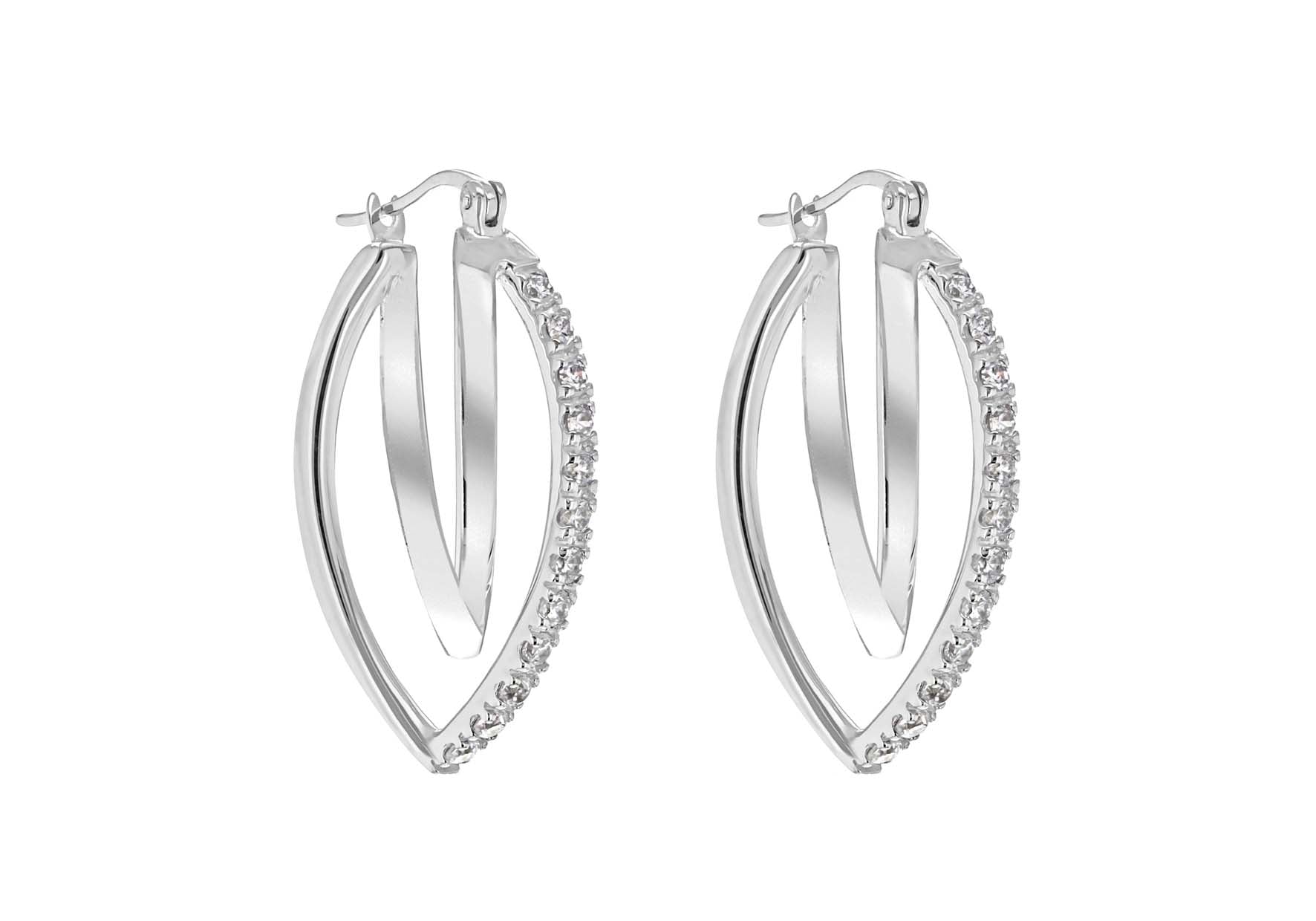 Sterling Silver Zirconia  Triple Triangular Hoop Creole Earrings