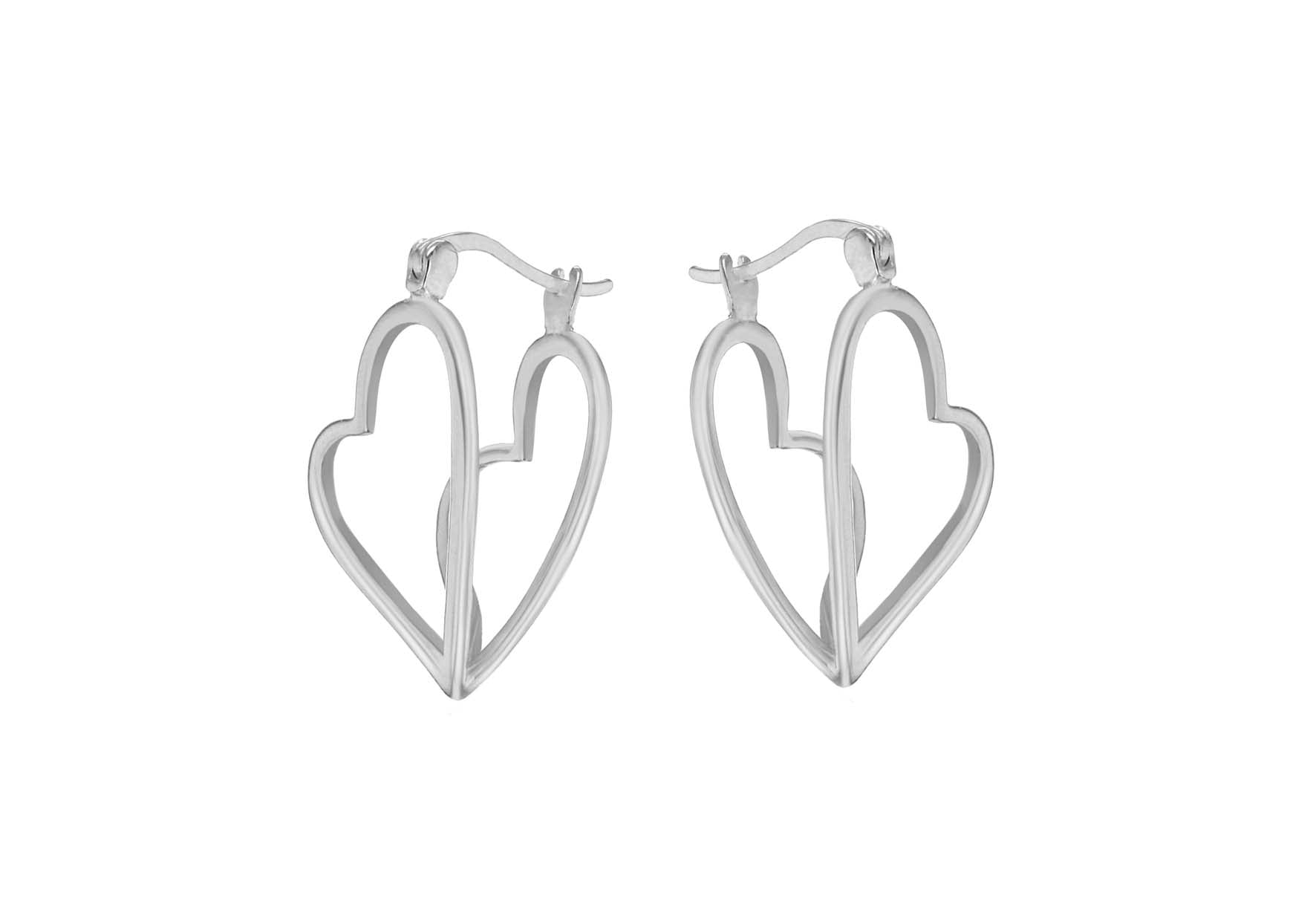 Sterling Silver Double CutoCut Heart Creole Earrings