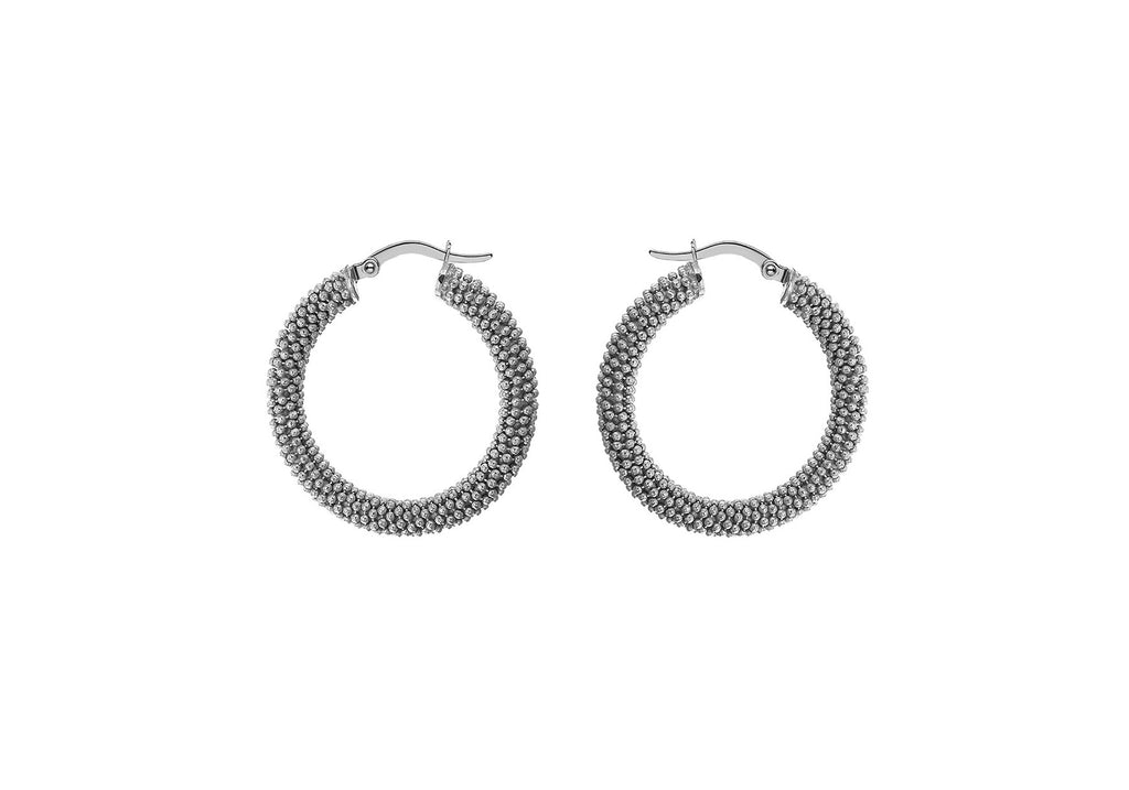 Sterling Silver RCutalite 30mm Textured Hoop Earrings